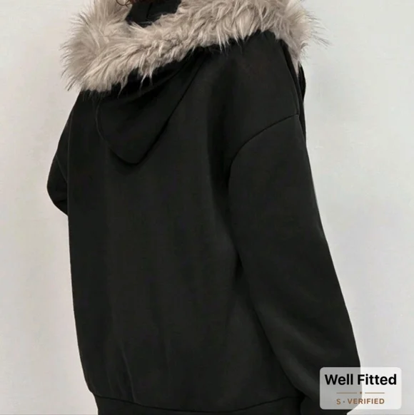Black Jacket with Faux Fur Hood Brand New - Picture 3 of 3